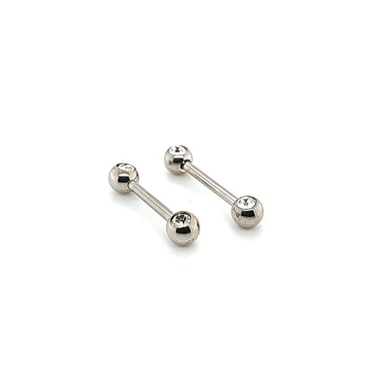 14G Nipple Barbell, Front Gem-316L S. Steel