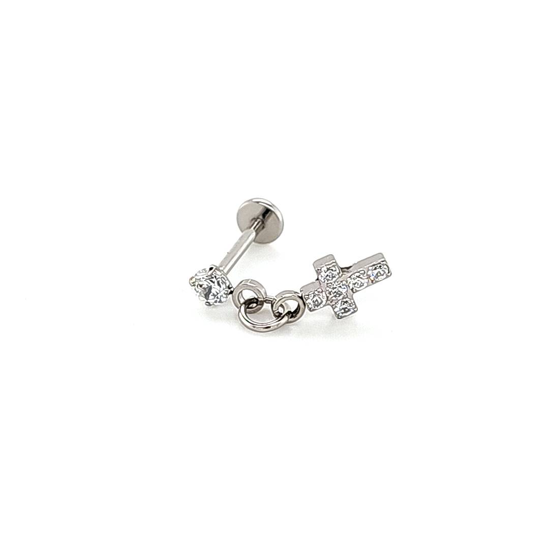 18G Labret- CZ Cross Dangle