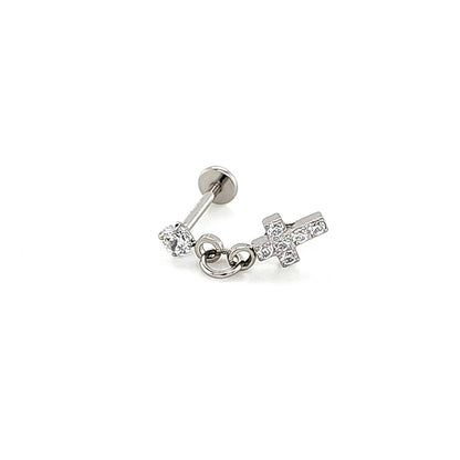 18G Labret- CZ Cross Dangle
