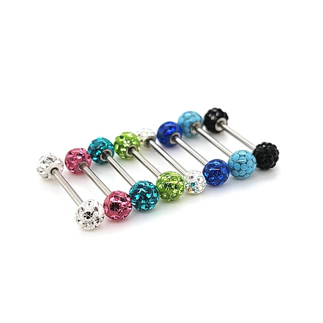 16G/14G Nipple Barbell, Disco Ball-316L S. Steel