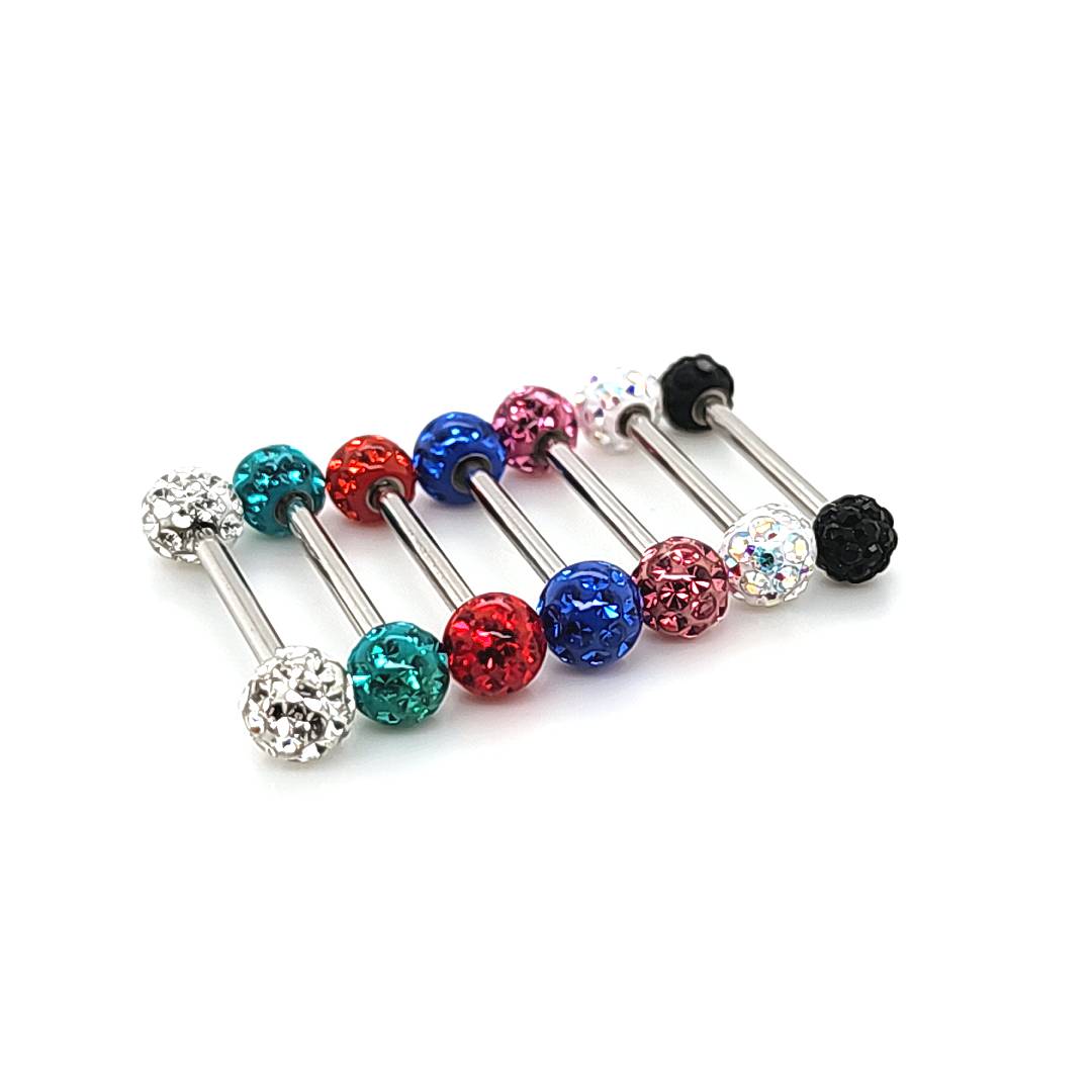 16G/14G Nipple Barbell, Disco Ball-316L S. Steel