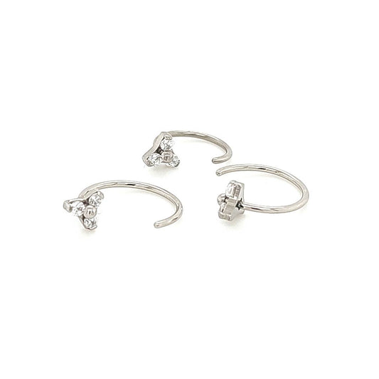 20G Nose Hoop, Trinity CZ Set Flexible-316L S. Steel